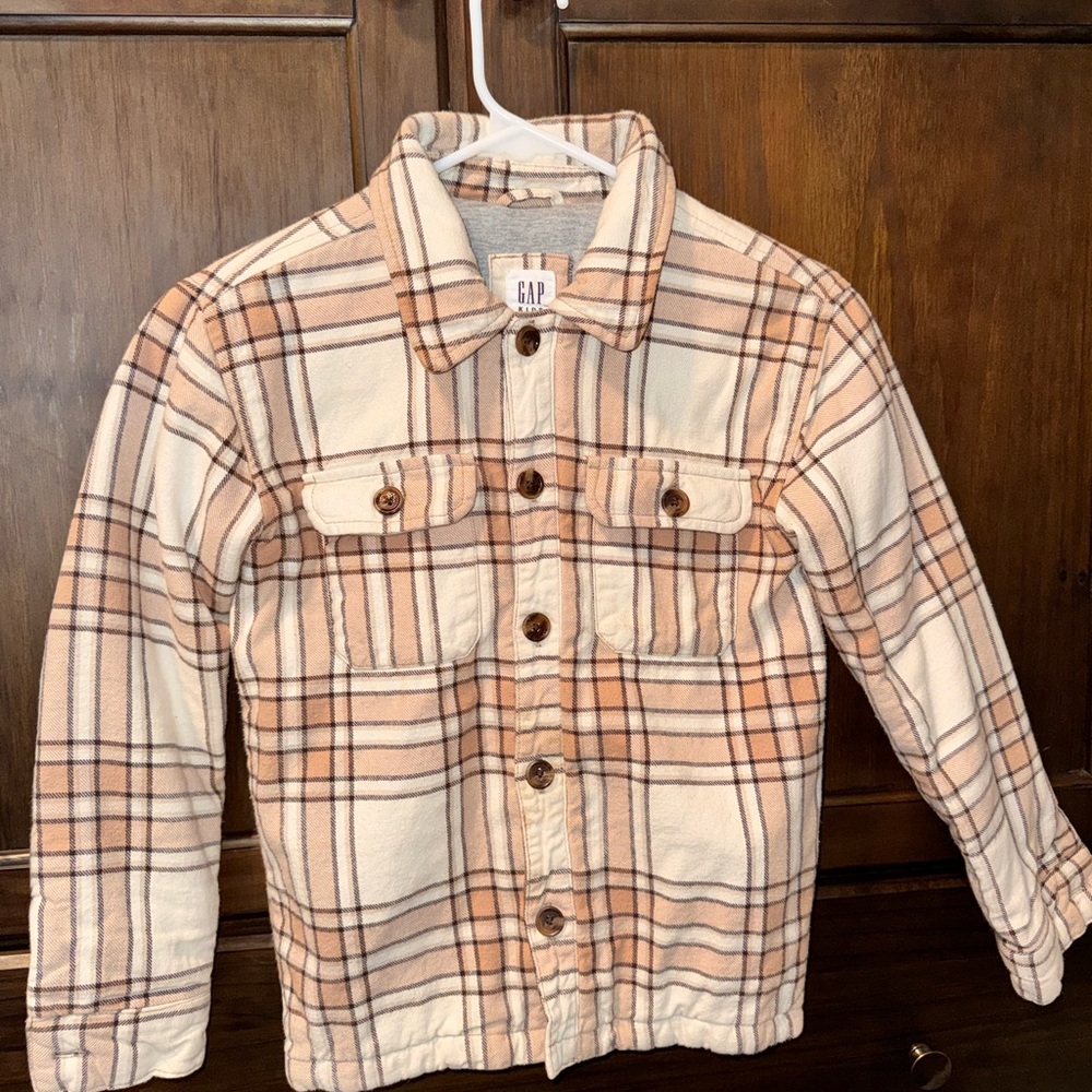 GAP Kids Plaid Shirt Jacket - Cream and Tan